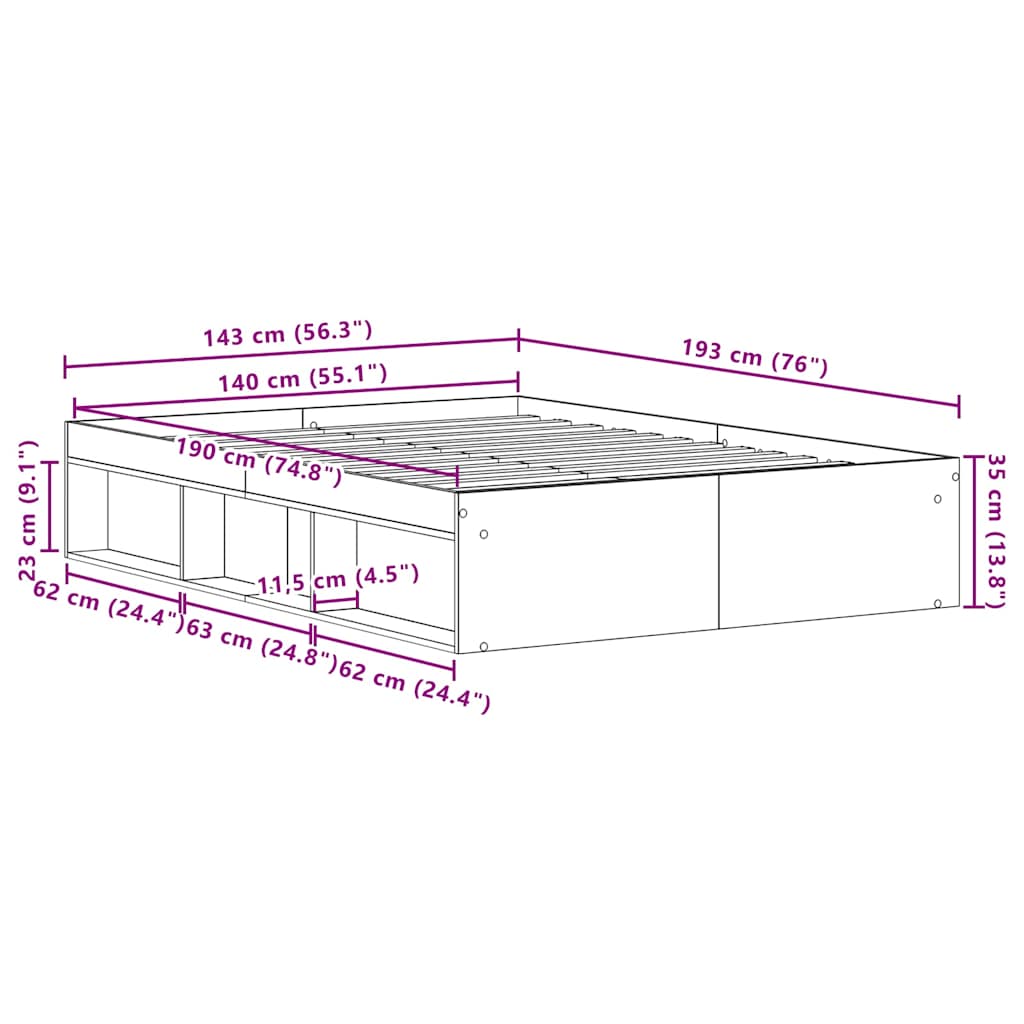 Bettgestell ohne Matratze Schwarz Eichen-Optik 140x190 cm