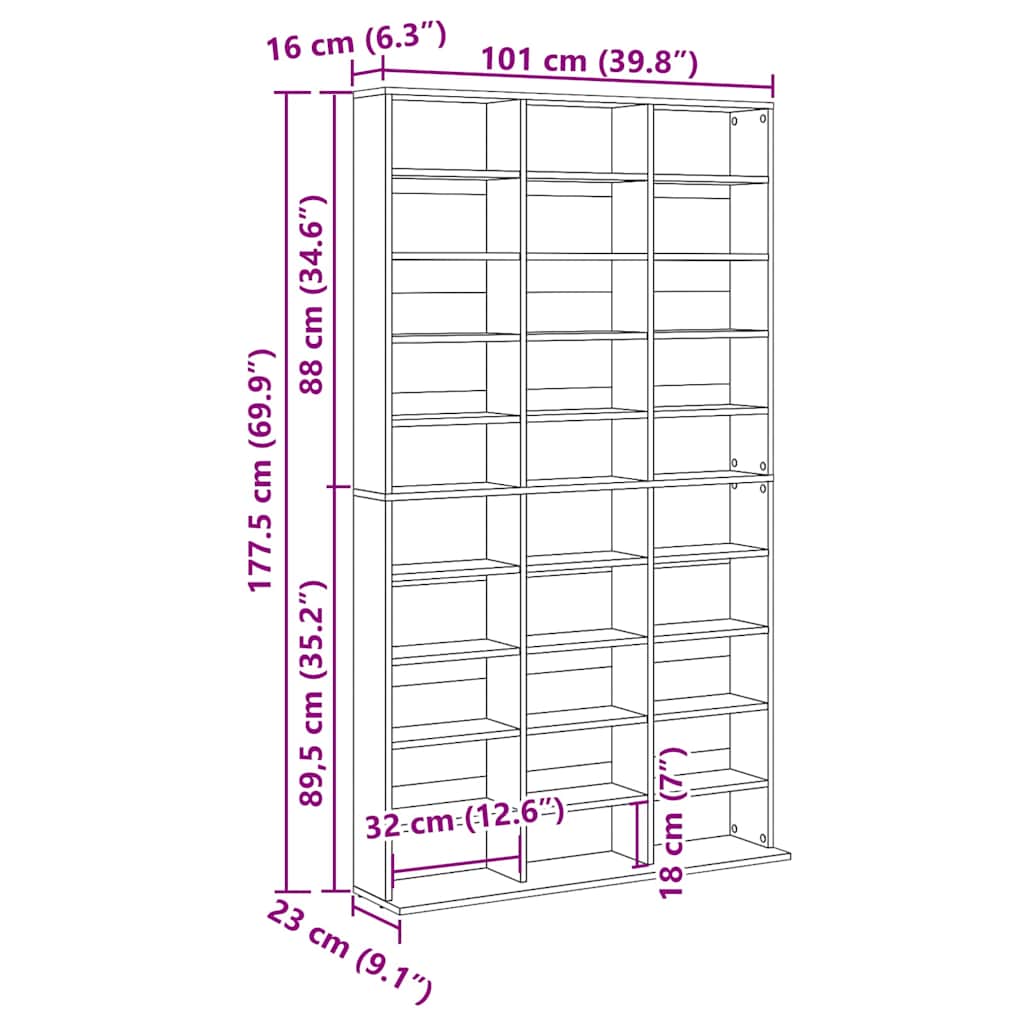 CD Regal Schwarz Eichen-Optik 101 x 23 x 177,5 cm Holzwerkstoff