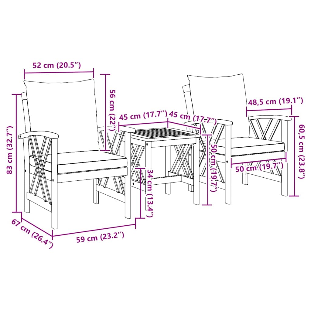 Gartensofa-set 3 stk. Öl-Natur Massivholz Akazie
