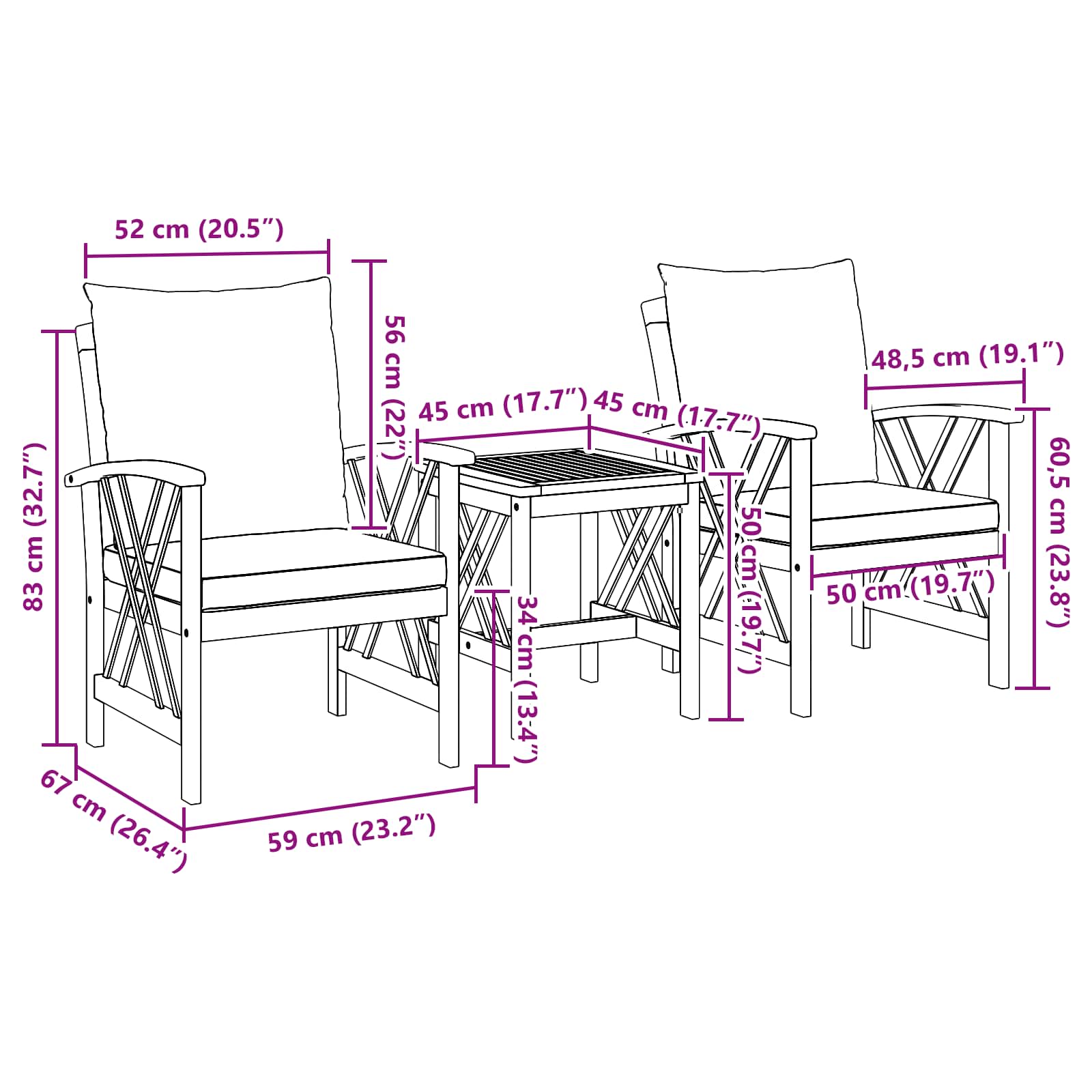 Gartensofa-set 3 stk. Öl-Natur Massivholz Akazie