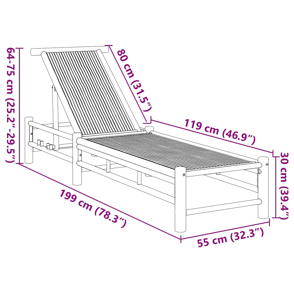 Sun lounger 55x199x30 cm bamboo
