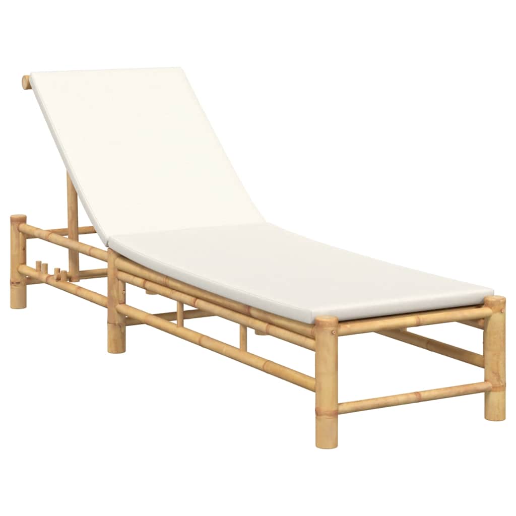Chaise longue avec coussin 55x199x30 cm en bambou
