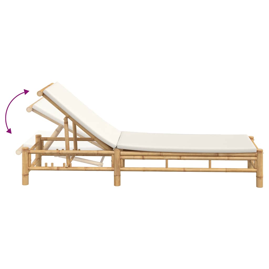 Chaise longue avec coussin 55x199x30 cm en bambou