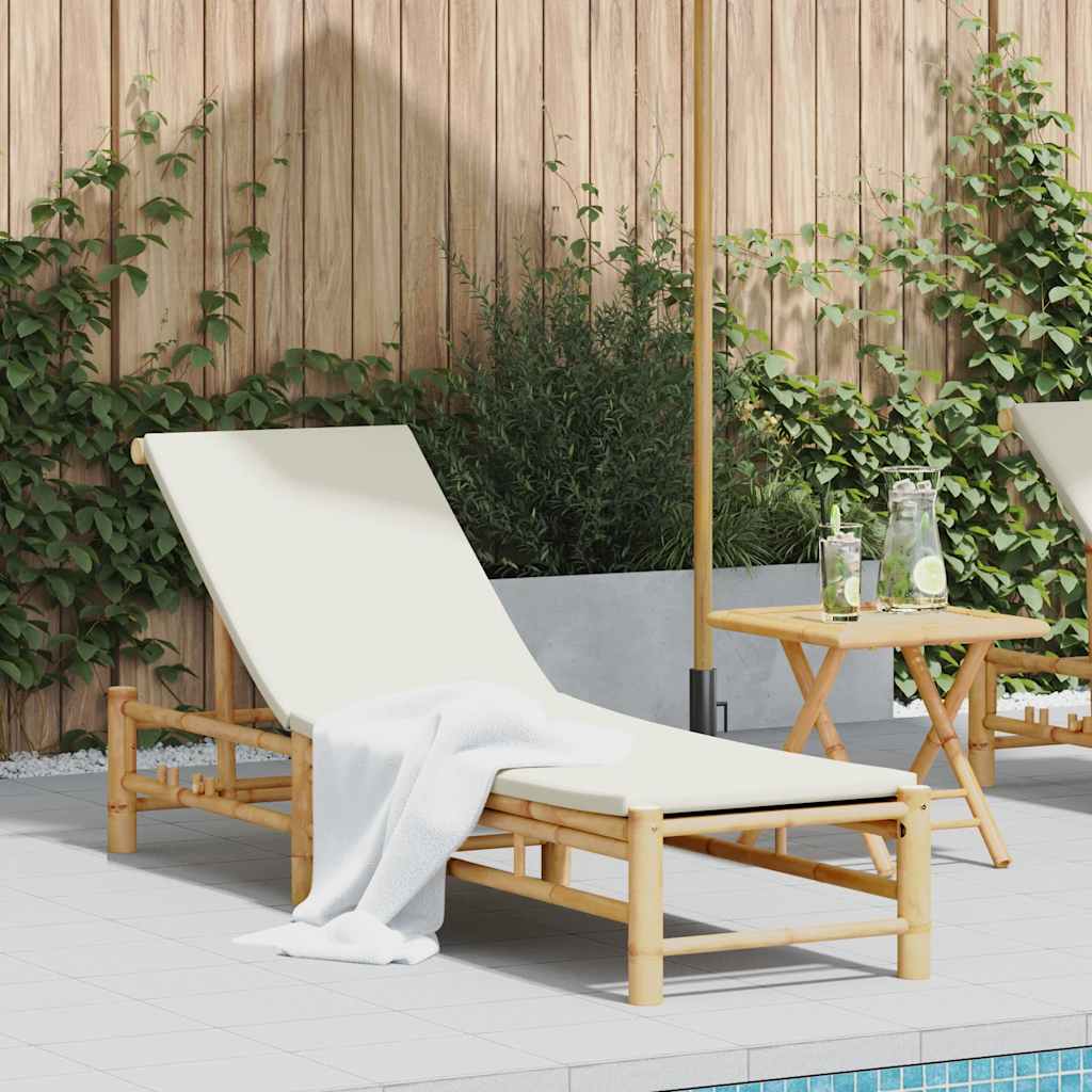 Chaise longue avec coussin 55x199x30 cm en bambou