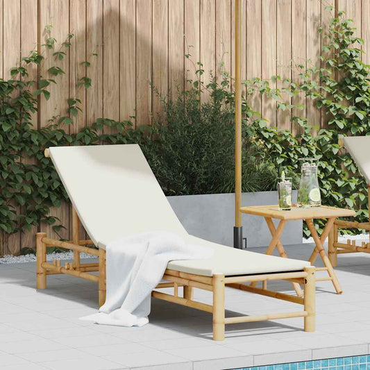 Chaise longue avec coussin 55x199x30 cm en bambou