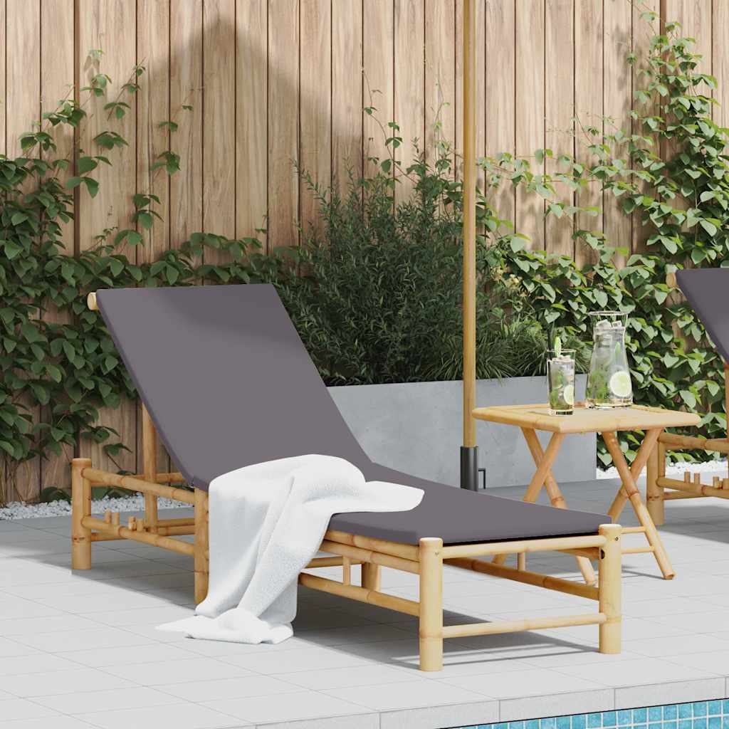 Chaise longue avec coussin 55x199x30 cm en bambou