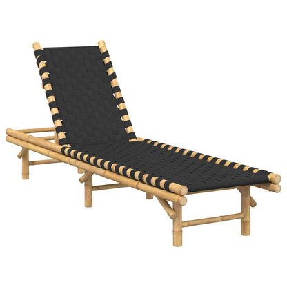Sonnenliege mit schwarzem gewebtem Gurtband 55x200x30 cm Bambus