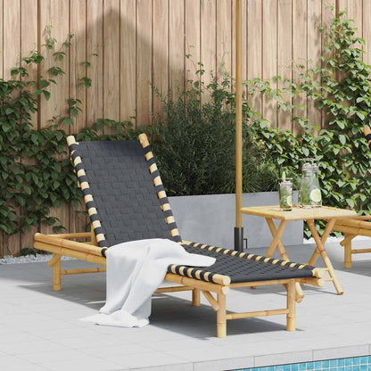 Sonnenliege mit schwarzem gewebtem Gurtband 55x200x30 cm Bambus