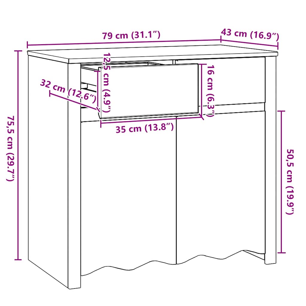 Sideboard Drammen Eiche 79 x 43 x 75.5 cm Massivholz Kiefer