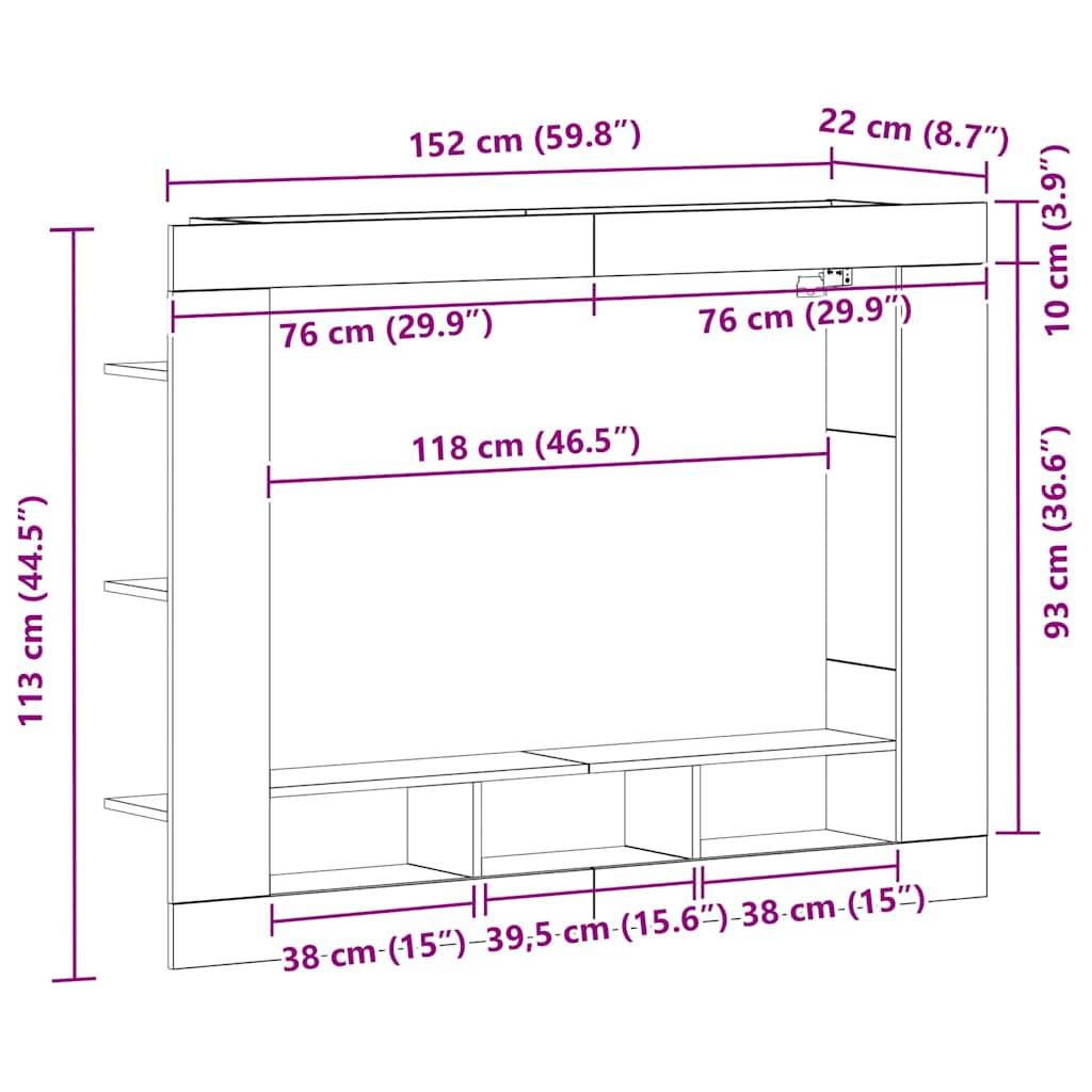 TV-Schränk Wandmontiert Altholz 152 x 22 x 113 cm Holzwerkstoff