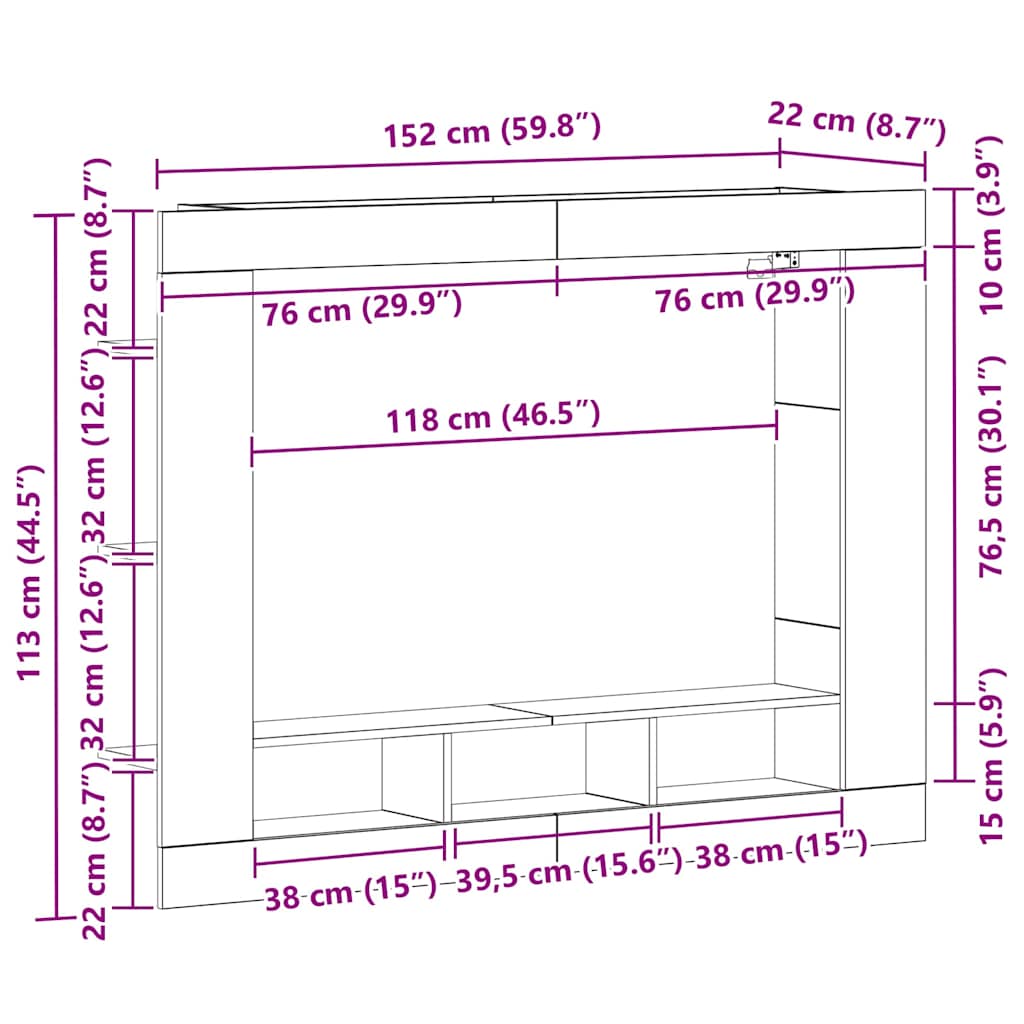 TV-Schränk Schwarz Eichen-Optik 152 x 22 x 113 cm Holzwerkstoff