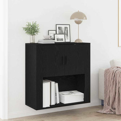 Wandschrank Schwarz Eichen-Optik 80 x 33 x 80 cm Holzwerkstoff