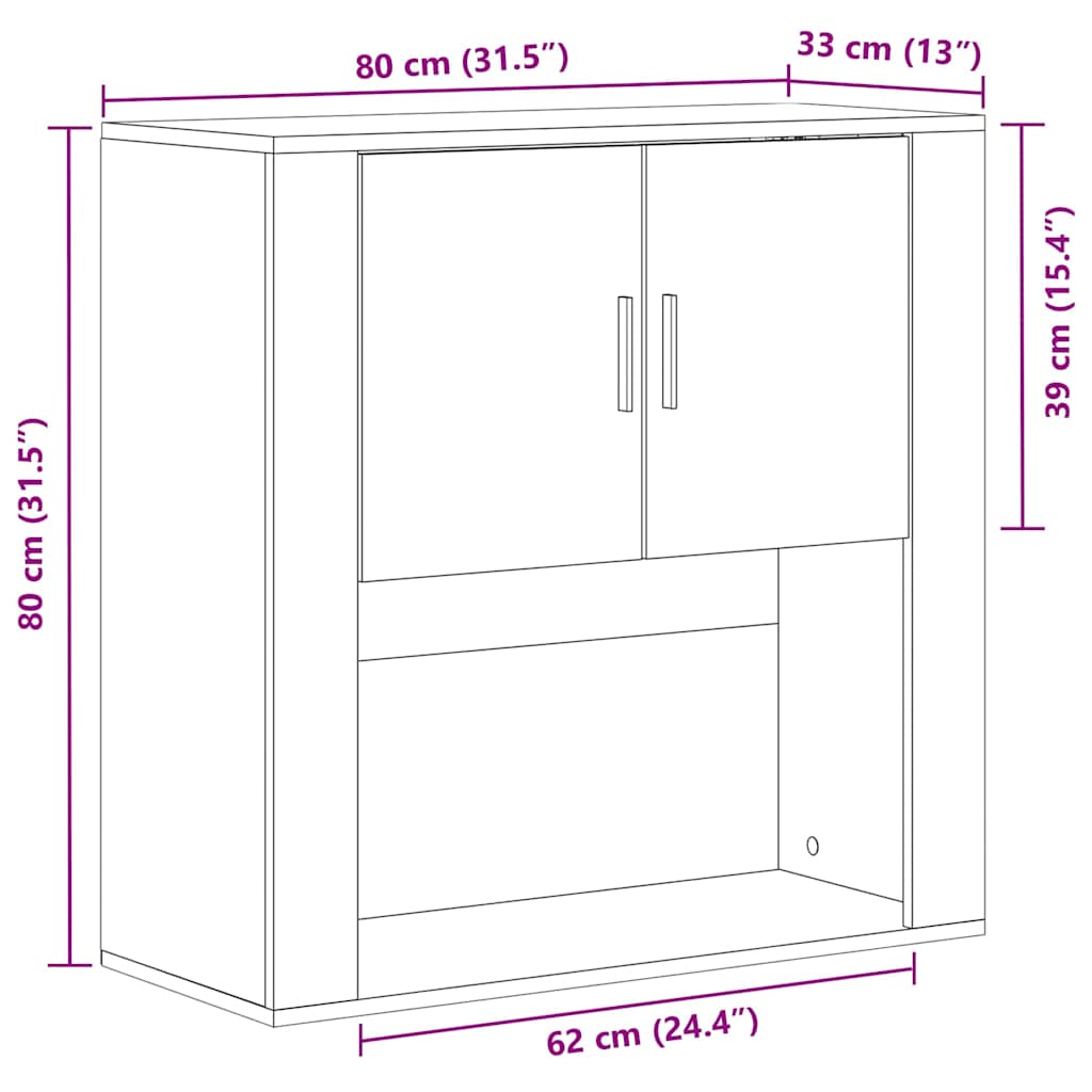 Wandschrank Schwarze Eiche 80 x 33 x 80 cm Holzwerkstoff