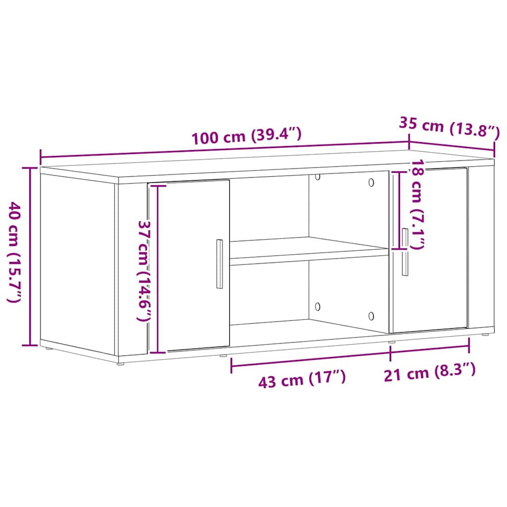 TV-Schränk 100 x 35 x 40 cm Schwarz Eichen-Optik Holzwerkstoff