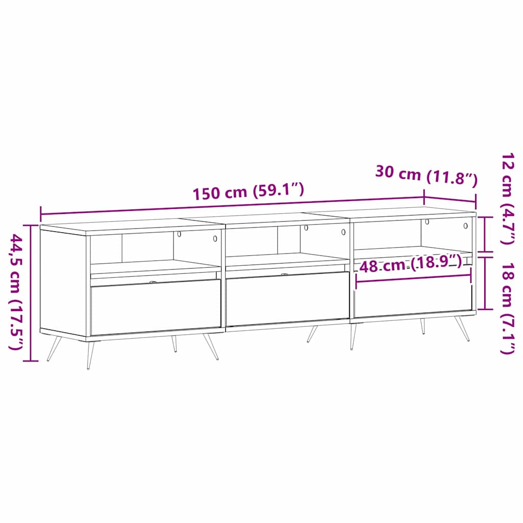 TV-Schränk 150 x 30 x 44,5 cm Schwarz Eichen-Optik