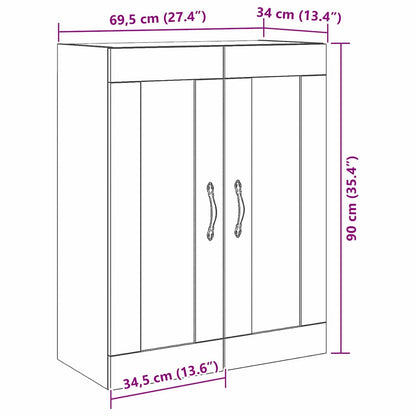 Wandschrank Schwarz Eichen-Optik 69,5 x 34 x 90 cm