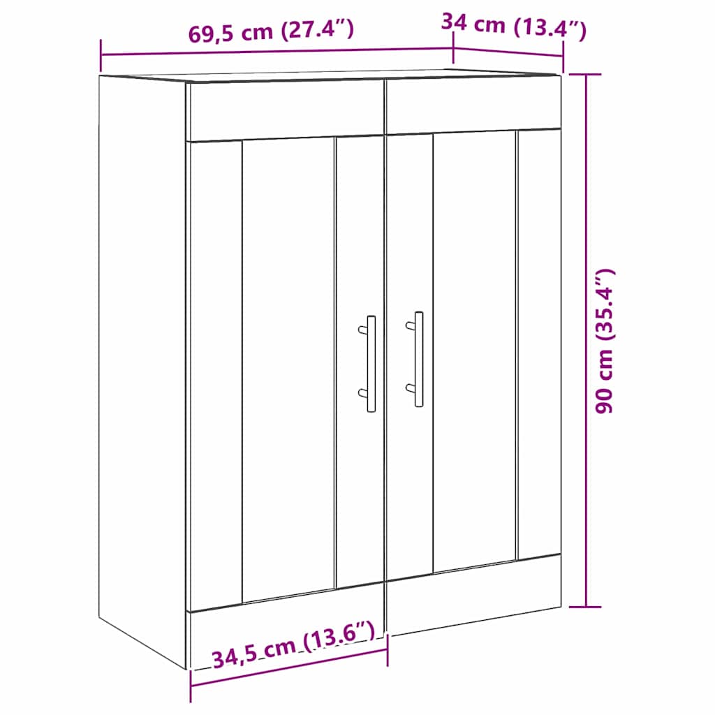 Wandschrank Schwarz Eichen-Optik 69,5 x 34 x 90 cm
