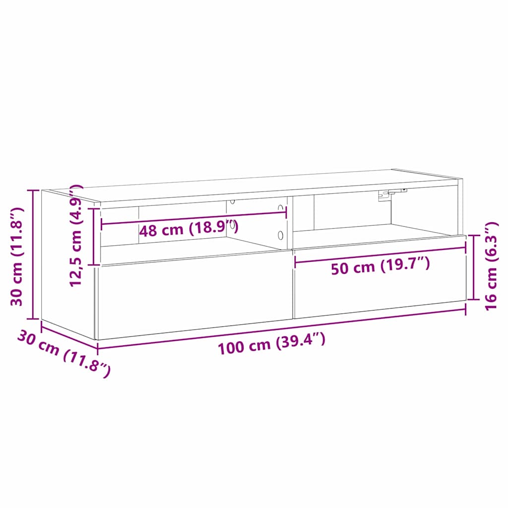 TV-Wandschrank 100 x 30 x 30 cm Schwarz Eichen-Optik