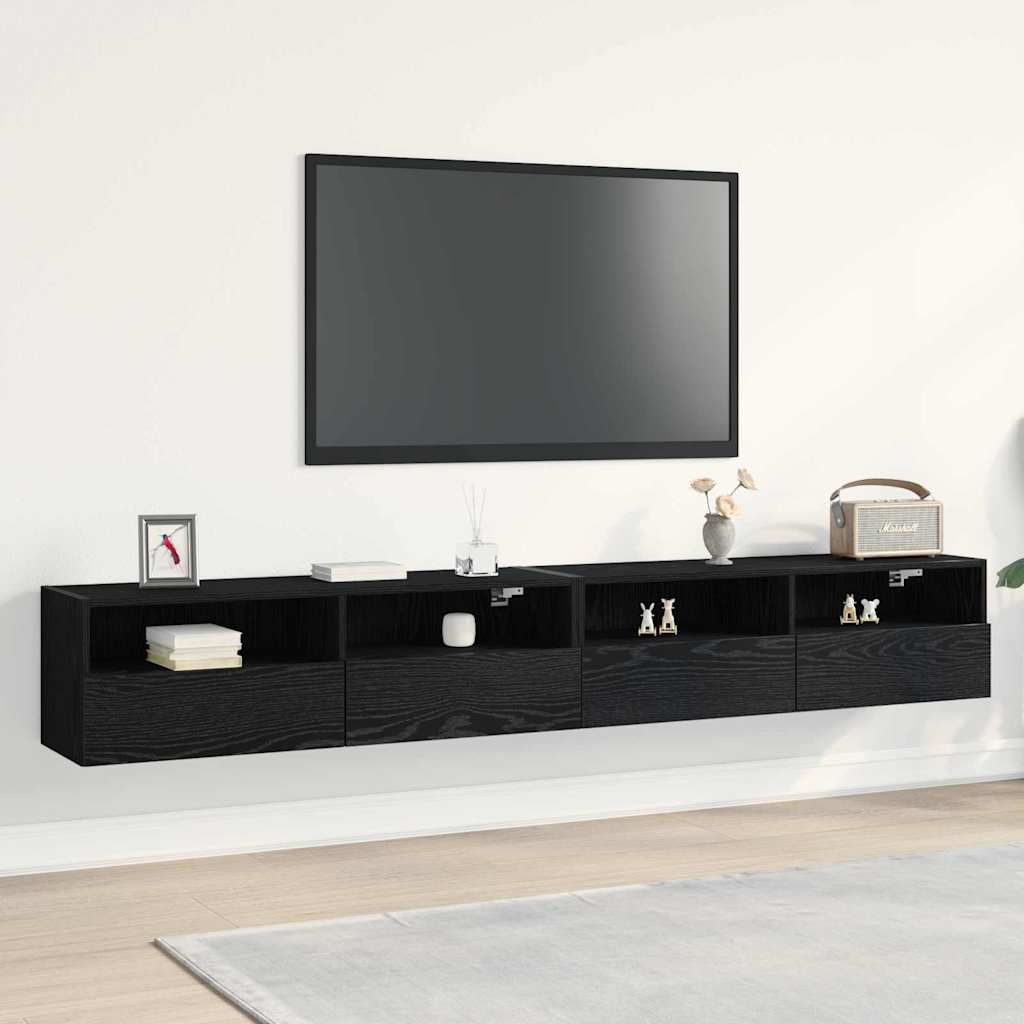 TV-Wandschrank 2 stk. Schwarz Eichen-Optik Holzwerkstoff