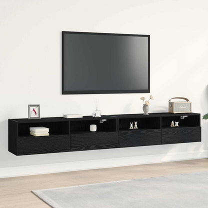 TV-Wandschrank 2 stk. Schwarz Eichen-Optik Holzwerkstoff