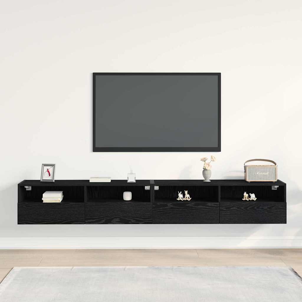 TV-Wandschrank 2 stk. Schwarz Eichen-Optik Holzwerkstoff
