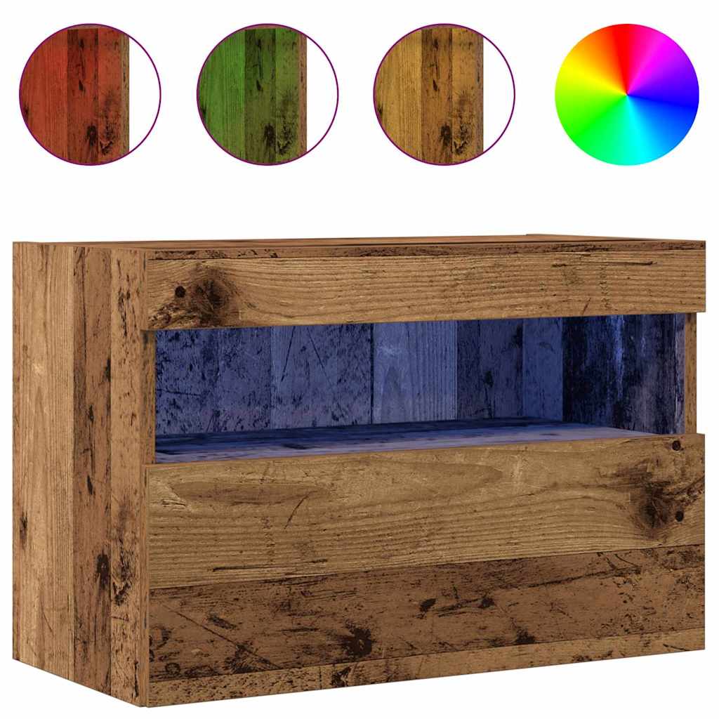 TV-Wandschrank mit LED-Leuchten Alte Holz 60x30x40 cm