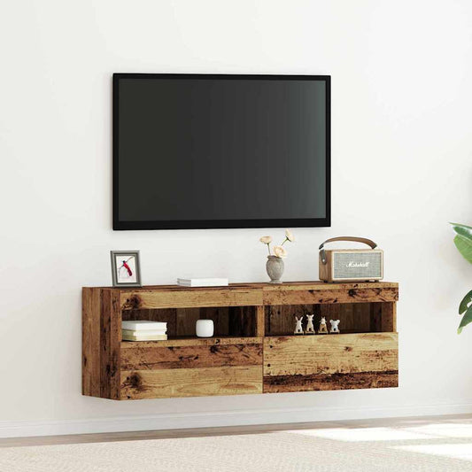 TV-Wandschränke mit LED-Lichtern 2 Stück Altes Holz 60x30x40 cm