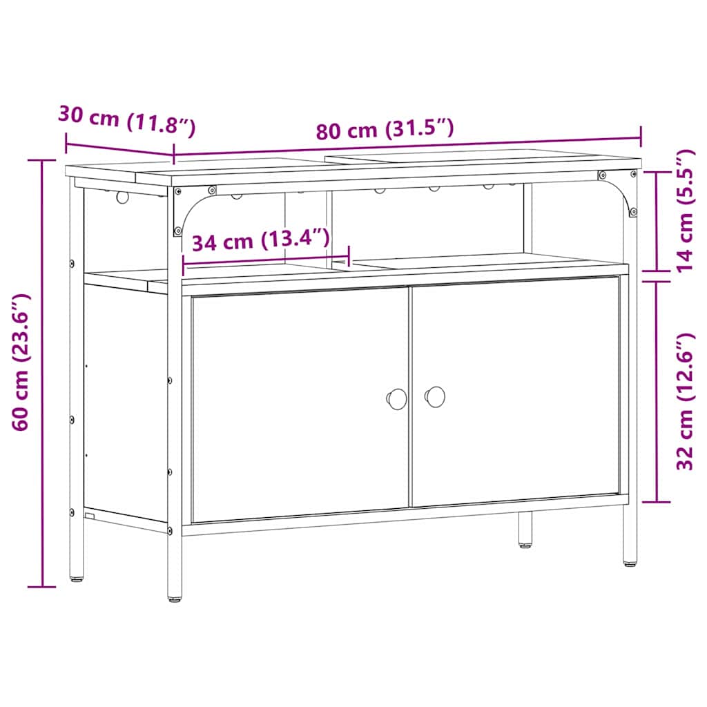 Waschbeckenschrank Artisan-Eiche 80 x 30 x 60 cm Holzwerkstoff