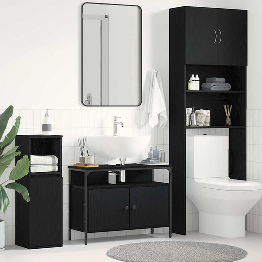 Waschbeckenunterschrank mit Tür Schwarze Eiche 80 x 30 x 60 cm