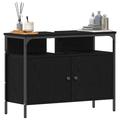 Waschbeckenschrank Schwarz Eichen-Optik 80 x 30 x 60 cm