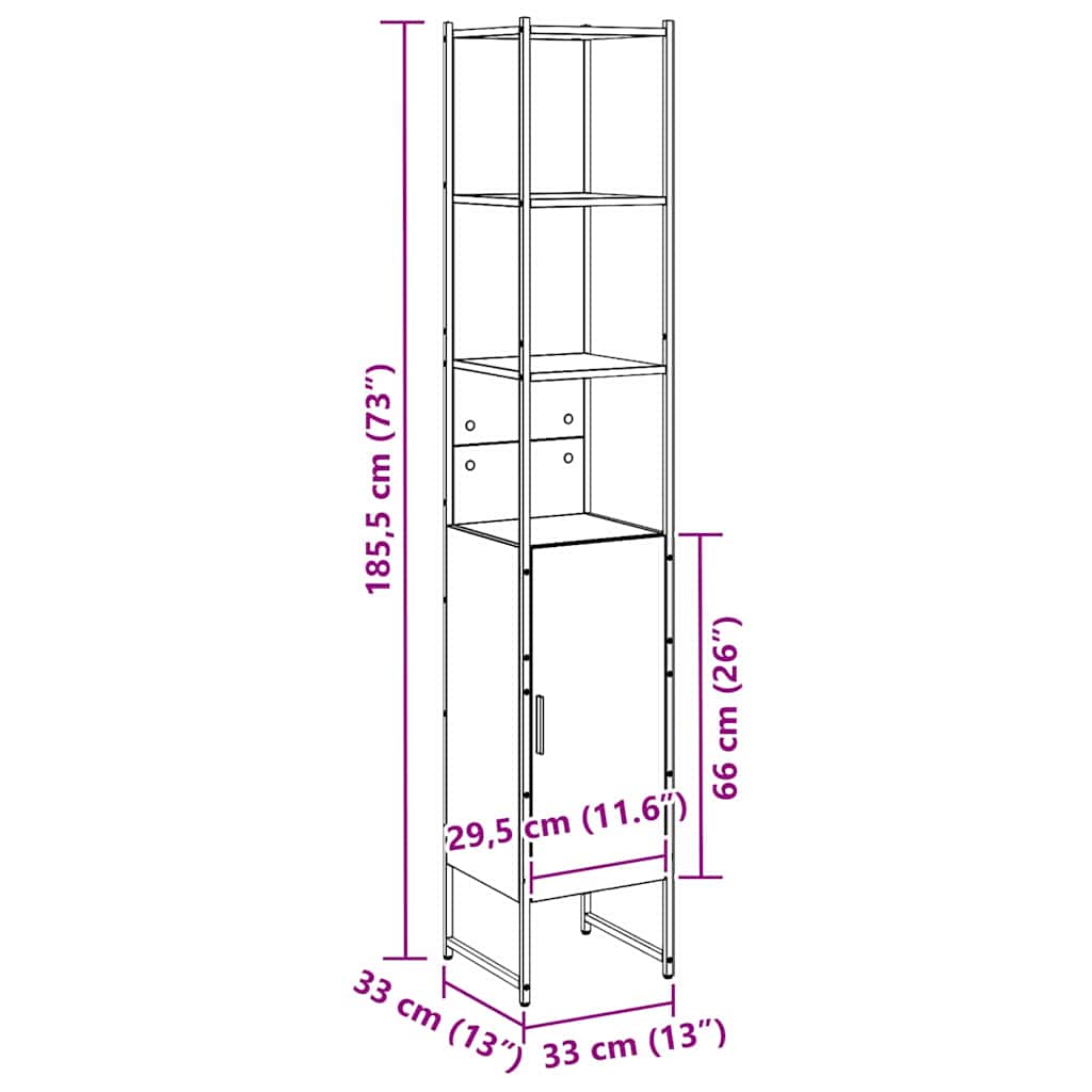 Badezimmerschrank Schwarz Eichen-Optik 33 x 33 x 185,5 cm