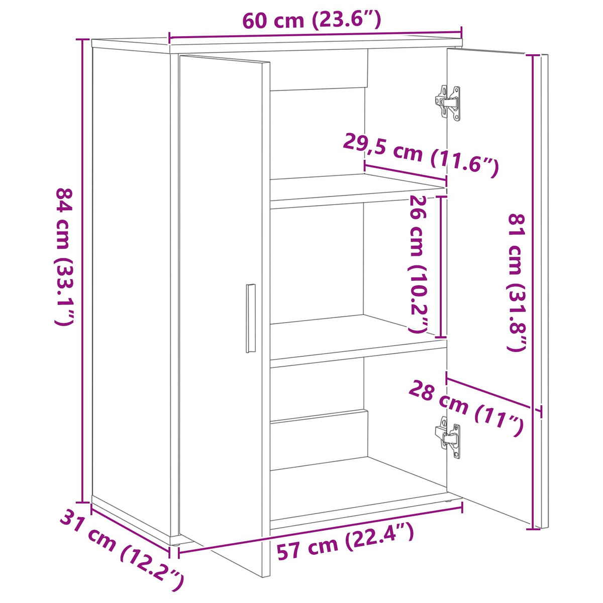 Sideboard Schwarz Eichen-Optik 60 x 31 x 84 cm Holzwerkstoff