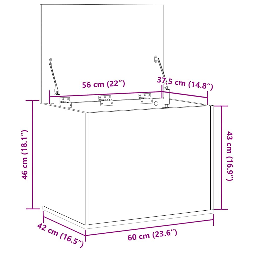Aufbewahrungsbox Schwarz Eichen-Optik 60 x 42 x 46 cm