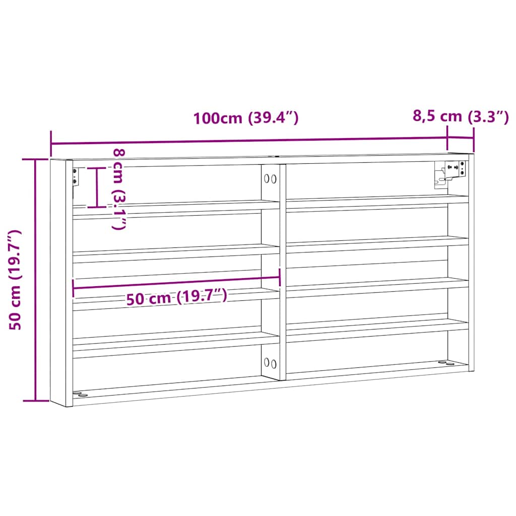 Vitrine Wandhalterung Altholz 100 x 8,5 x 50 cm Holzwerkstoff