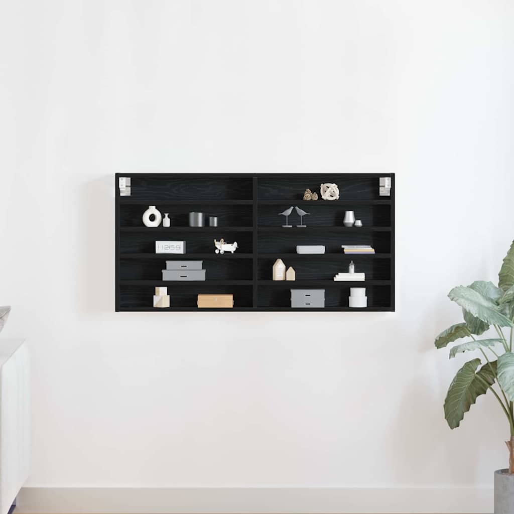 Vitrine Wandhalterung Schwarz Eichen-Optik 100 x 8,5 x 50 cm