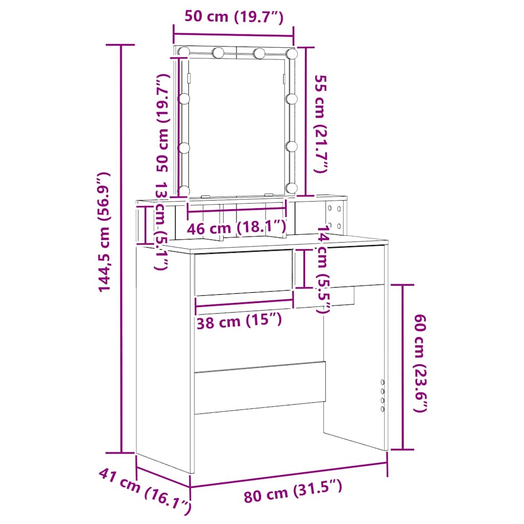 Schminktisch Artisan-Eiche 80 x 41 x 144,5 cm Holzwerkstoff