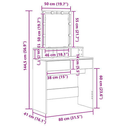 Schminktisch Schwarz Eichen-Optik 80 x 41 x 144,5 cm