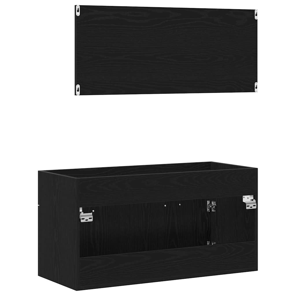 Badezimmermöbel-Set 2 stk. Schwarz Eichen-Optik