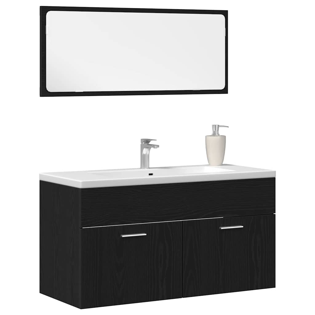 Badezimmermöbel-Set 2 stk. Schwarz Eichen-Optik