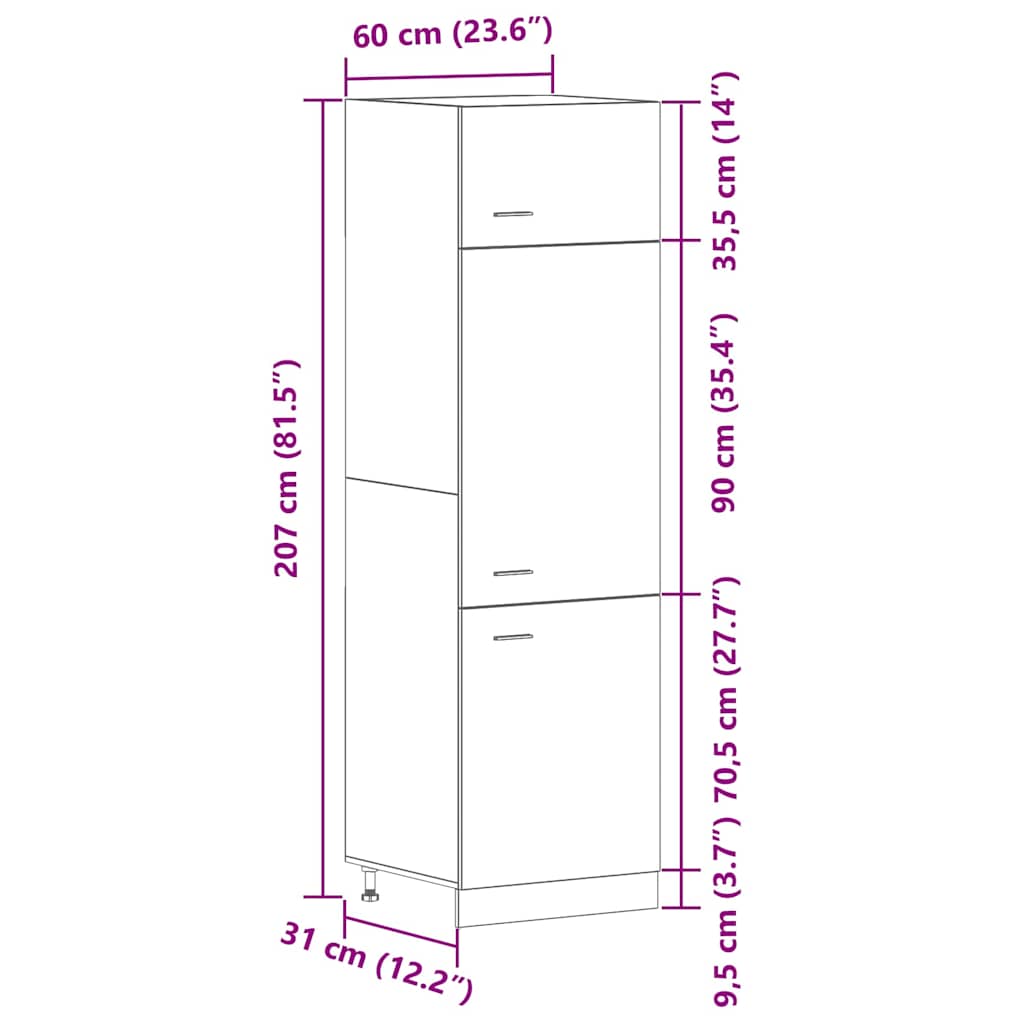 Hängeschrank Lyon Schwarz Eichen-Optik 60 x 31 x 207 cm