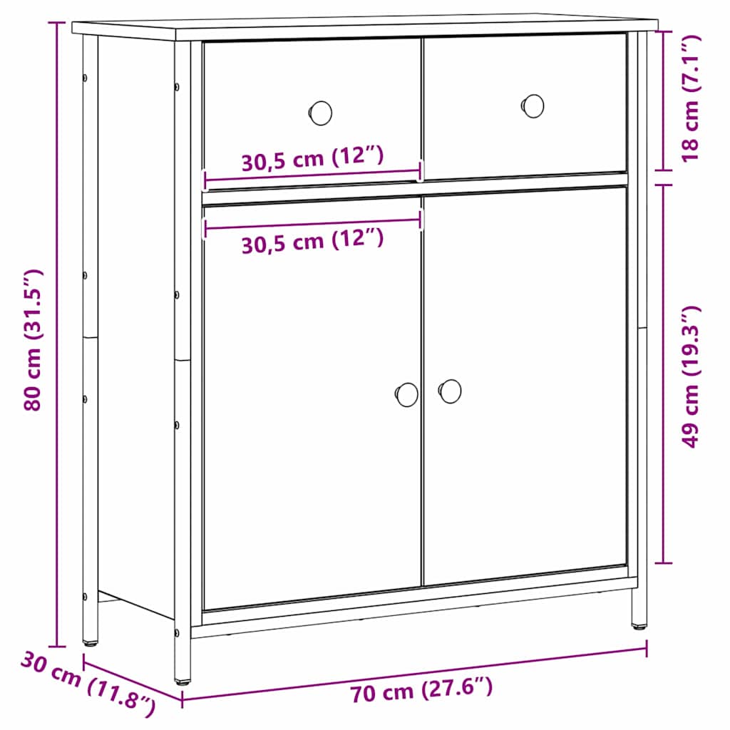 Sideboard Schwarz Eichen-Optik 70 x 30 x 80 cm Holzwerkstoff