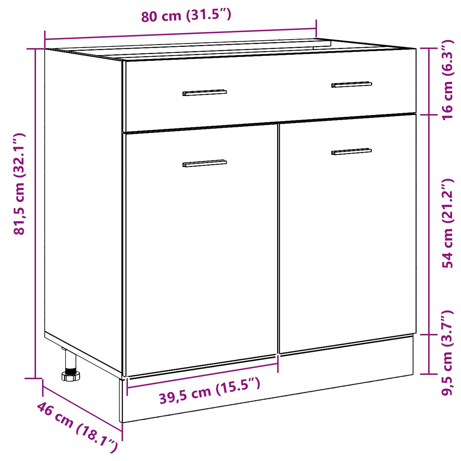 Hängeschrank Schwarz Eichen-Optik 80 x 46 x 81.5 cm