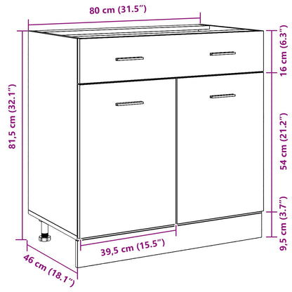 Hängeschrank Schwarz Eichen-Optik 80 x 46 x 81.5 cm