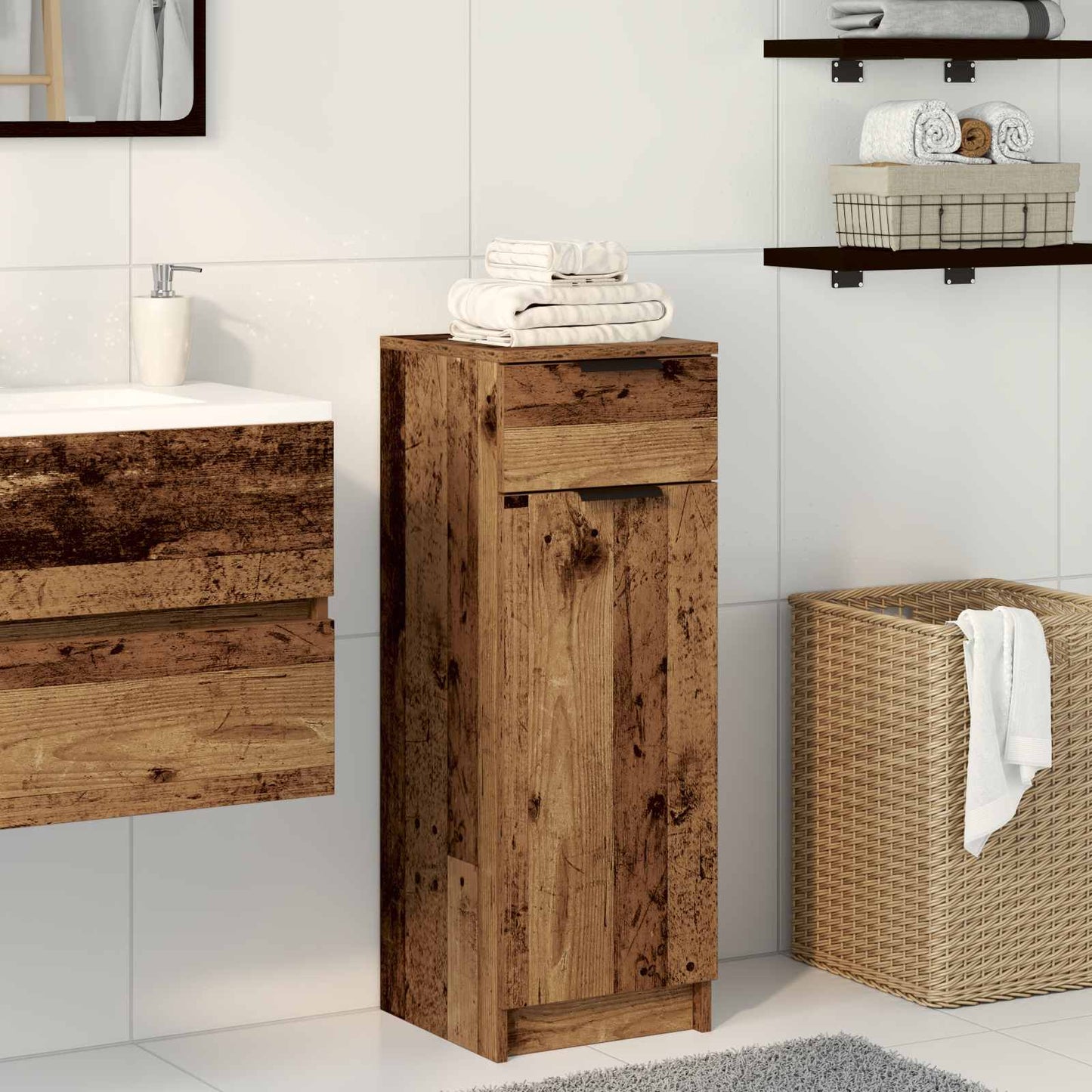 Badezimmerschrank mit Tür Altholz 32 x 34 x 90 cm Holzwerkstoff