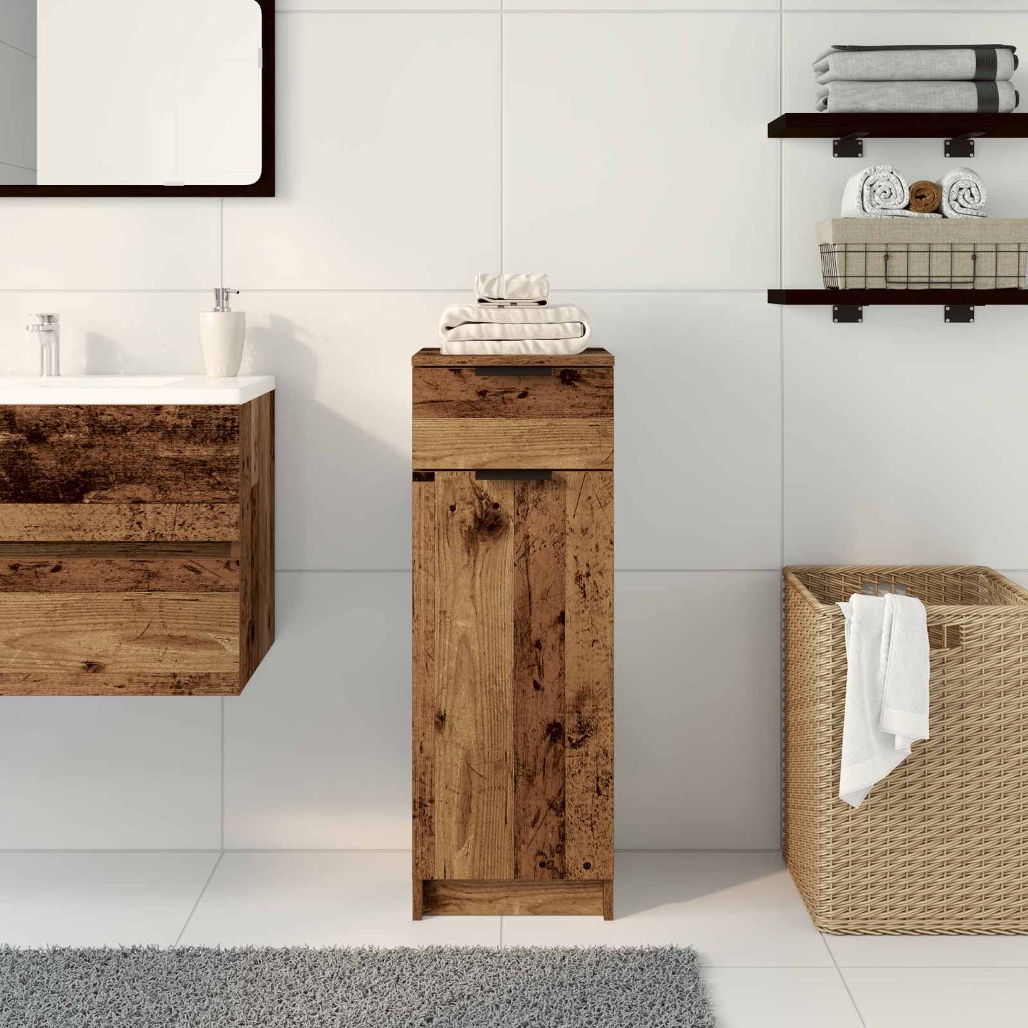 Badezimmerschrank mit Tür Altholz 32 x 34 x 90 cm Holzwerkstoff