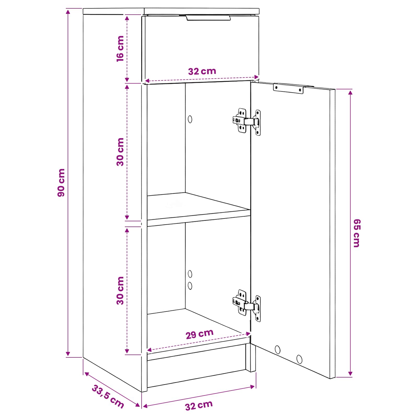 Badezimmerschrank mit Tür Altholz 32 x 34 x 90 cm Holzwerkstoff