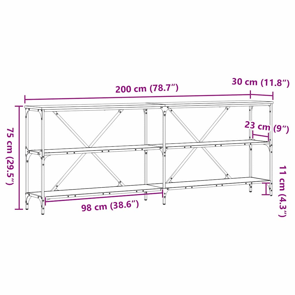 Konsolentisch mit Regal Sonstiges Altholz 200 x 30 x 75 cm