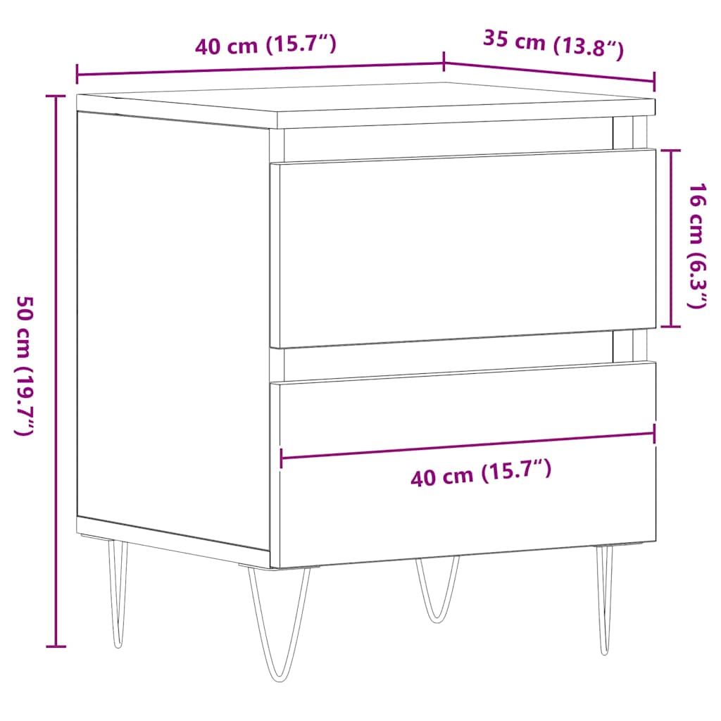 Nachttisch Schwarz Eichen-Optik 40 x 35 x 50 cm Holzwerkstoff