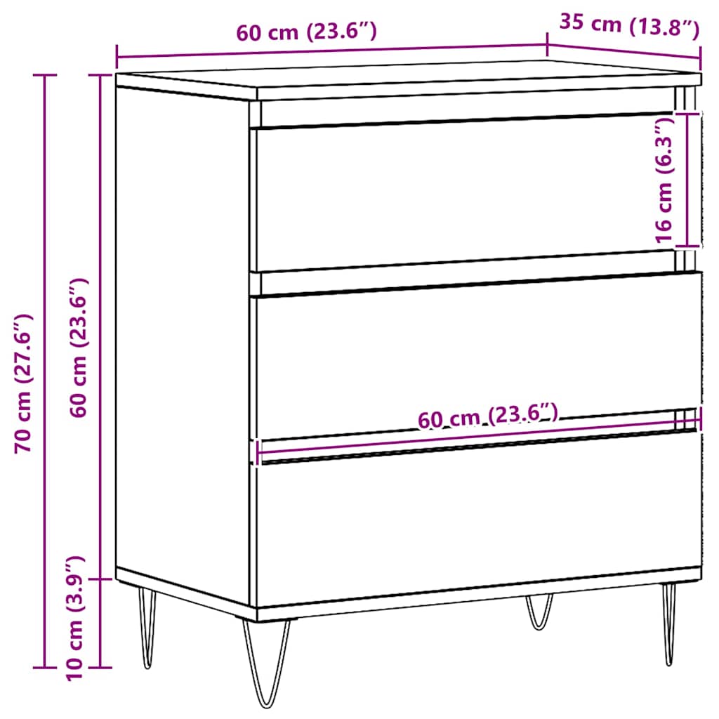 Sideboard Schwarz Eichen-Optik 60 x 35 x 70 cm Holzwerkstoff