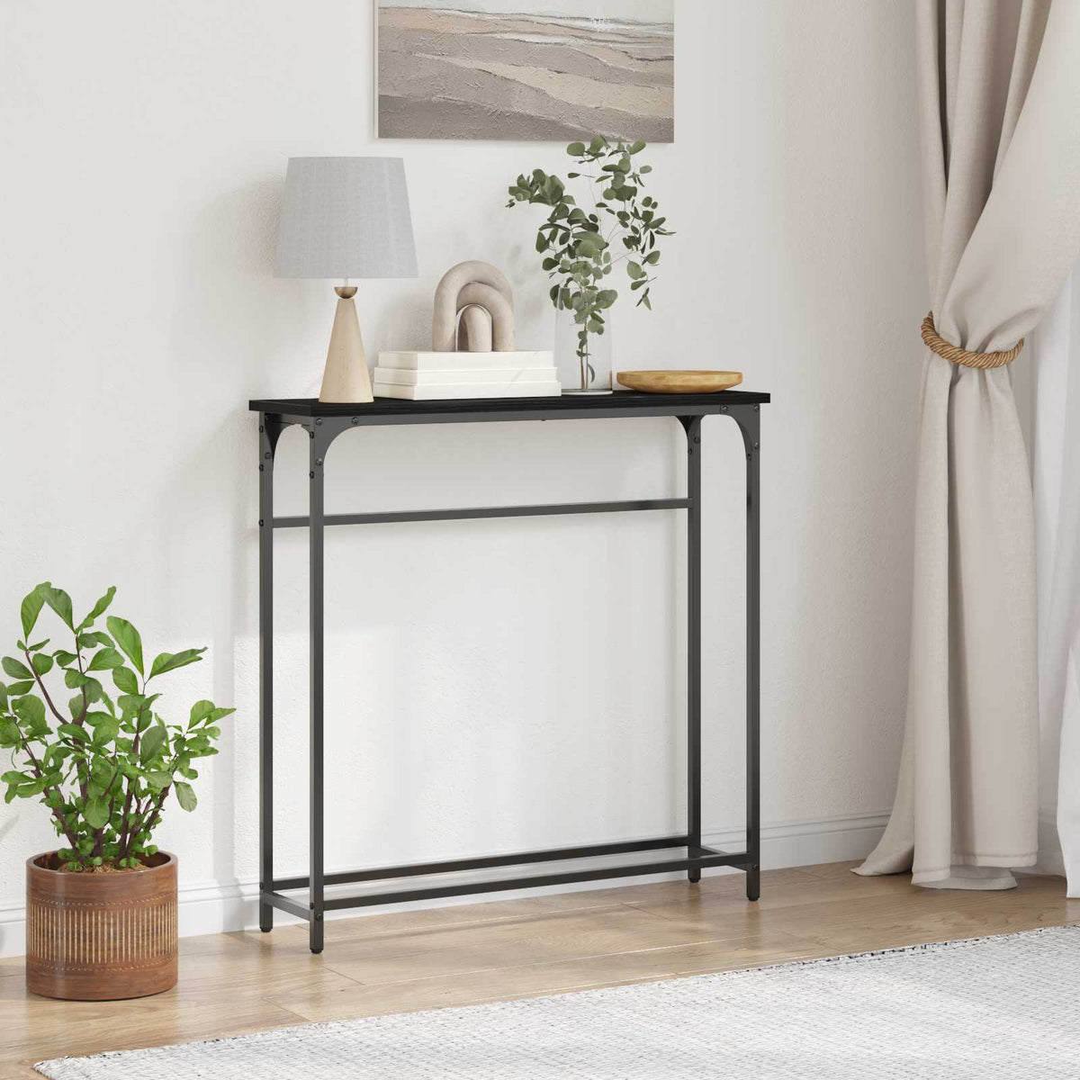 Konsolentisch Schwarz Eichen-Optik 75 x 19,5 x 75 cm